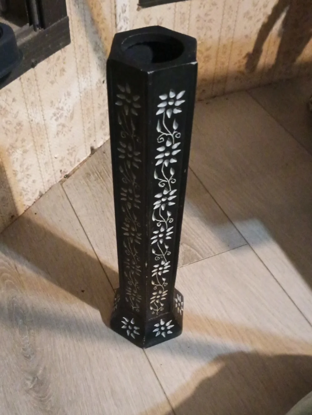 Black Floral Carved Wooden Umbrella Stand - Home Accents